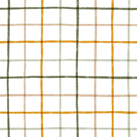 Brown and green hand drawn checks on white background, seamless pattern illustrationの写真素材