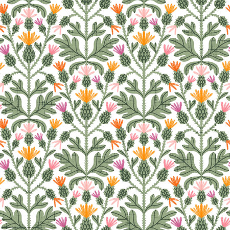 Thistle burdock wild grasses in Victorian Era style seamless pattern illustrationの写真素材