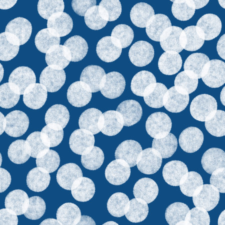 Block print style circles, paper confetti, abstract seamless pattern on blue background, illustrationの写真素材