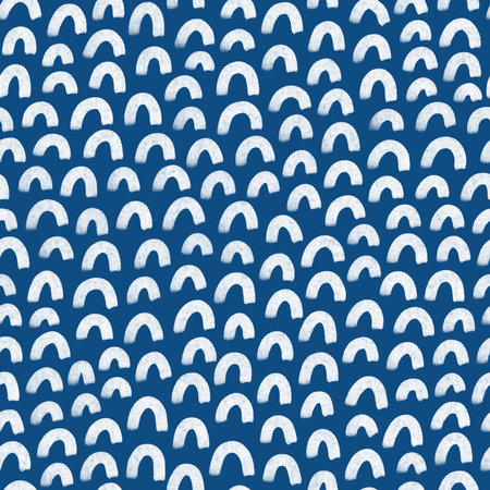Block print style print, rainbows seamless pattern on blue background, abstract illustrationの写真素材