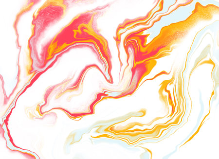 Orange, yellow and red marble effect hand drawn digital print, abstract watercolor background illustrationの写真素材