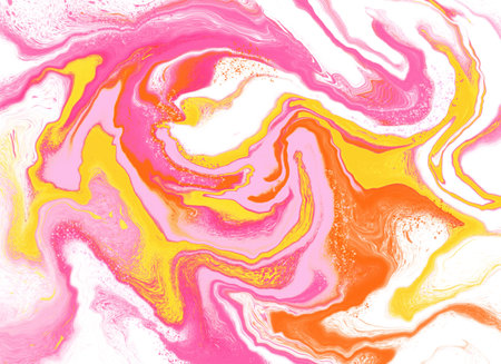 Pink and yellow marble effect hand drawn digital print, abstract watercolor background illustrationの写真素材