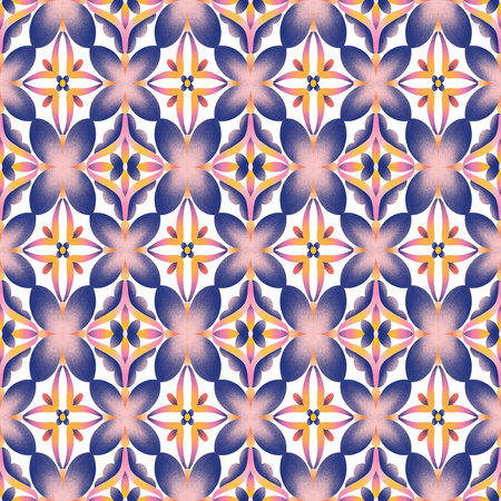 Abstract geometric print with gradient effects, purple shapes ornaments seamless pattern illustrationの写真素材