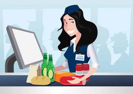 Cashier girl worked in supermarketのイラスト素材