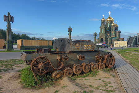 Fascist tank in the background of the temple of the Armed Forces of Russiaの写真素材