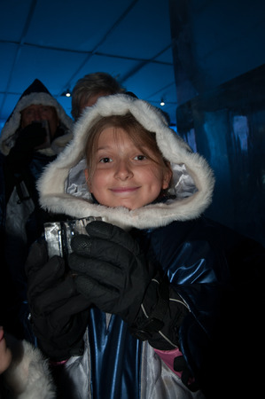 girl in an ice bar in Oslo Norway
