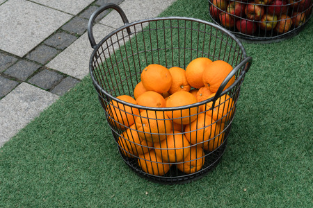 basket of oranges in a street in Vejle, Denmark