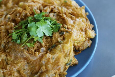 thai omelet with coriander foodの写真素材