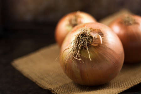 Raw onions against a rustic background