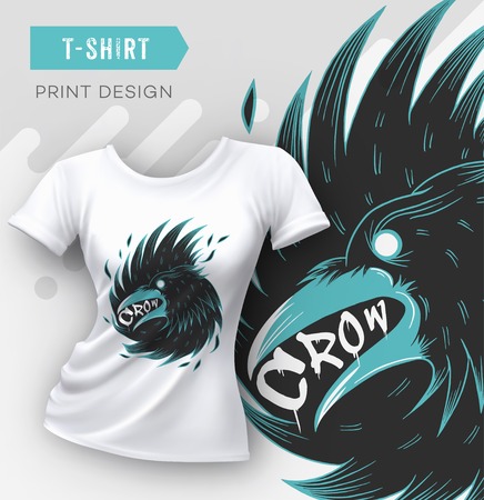Abstract modern t-shirt print design with crow. Vector illustration.のイラスト素材