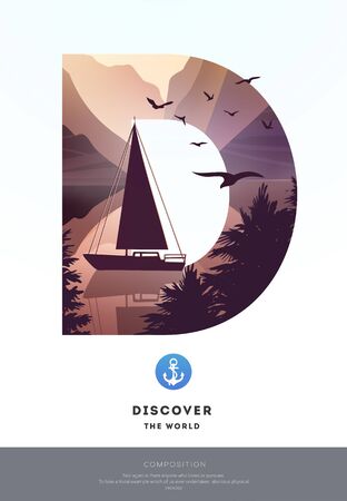 Poster layout template with nature landscape background with lake. Vector Illustrationのイラスト素材