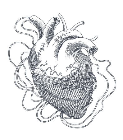 Stylized illustration of heart tangled in threads. Vectorのイラスト素材