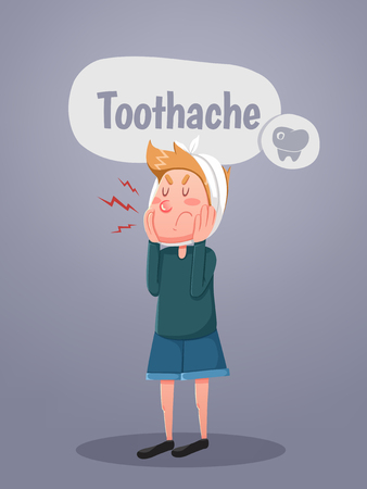 Young man suffers from tooth ache. Vector Illustrationのイラスト素材