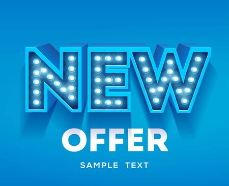 New offer sign. Retro light signboard banner with glowing bulbs. Vector illustrationのイラスト素材