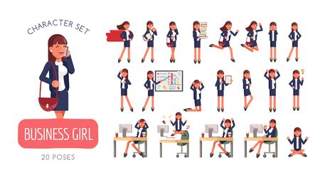 Set of successful Businesswoman character poses and activities design. Vector illustrationのイラスト素材