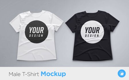 White and Black men s t-shirt realistic mockup. Vector illustrationのイラスト素材