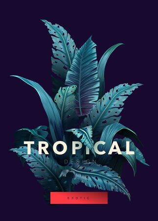 Bright tropical background with jungle plants. Exotic pattern with tropical leaves. Vector illustrationのイラスト素材