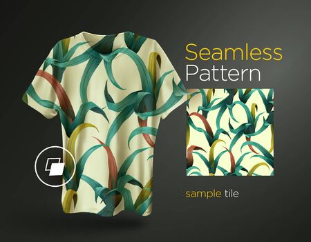 Bright tropical seamless pattern with jungle plants. Exotic background.のイラスト素材
