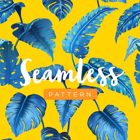 Bright tropical seamless pattern with jungle plants. Exotic background with palm leavesのイラスト素材