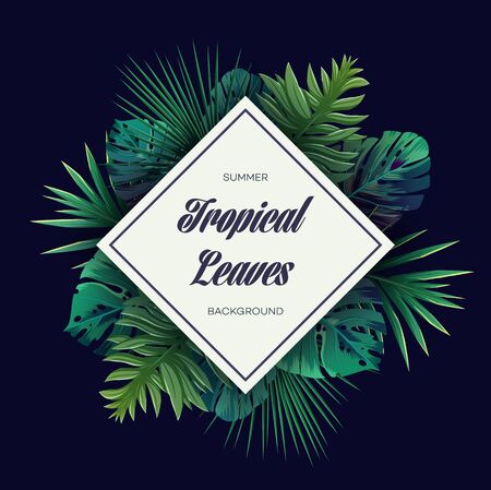 Bright tropical background with jungle plants. Vector exotic pattern with palm leaves.のイラスト素材
