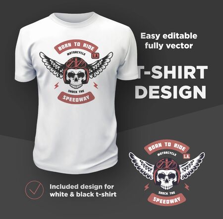 Vintage American bikers club print vector design isolated on white t-shirt mockup.のイラスト素材