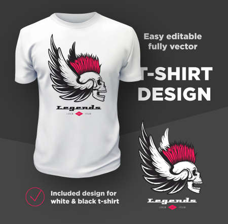 Vintage American bikers club print vector design isolated on white t-shirt mockup.のイラスト素材