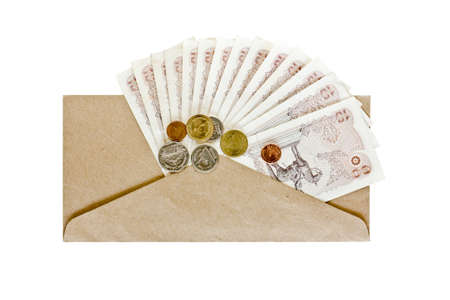 Top view of Thai coins and banknotesの写真素材