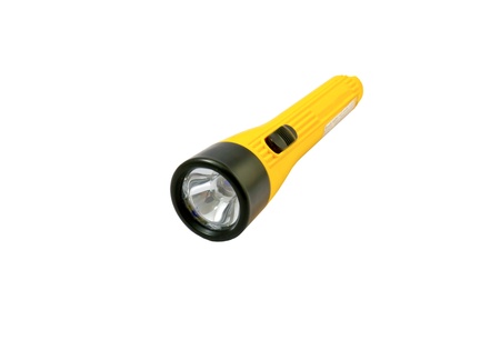 Yellow flashlight isolated on white background.の写真素材