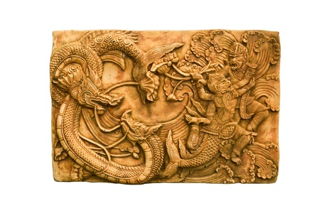 Dragons and monkey sculpture in temple, fairy tale の写真素材