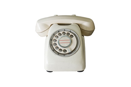 Retro telephone with a disk for number set on white backgroundの写真素材