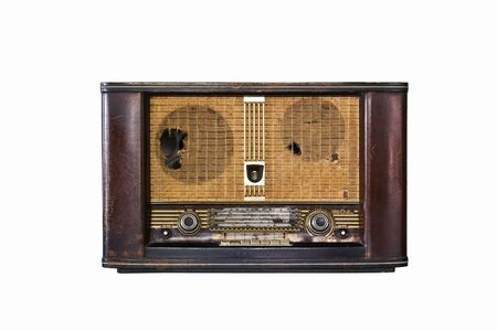 Old radio isolated on white background.の写真素材