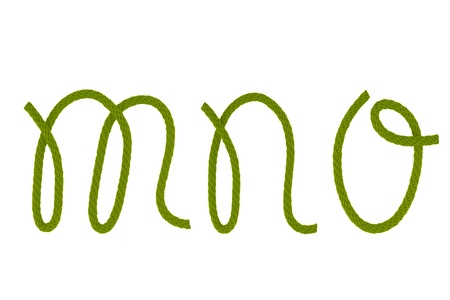 Green fiber rope bent in the form of letter M,N,Oの写真素材
