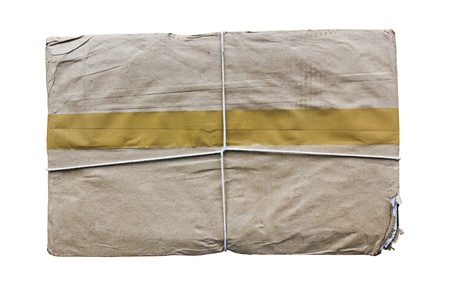 Packing old box tied with a rope on a white backgroundの写真素材