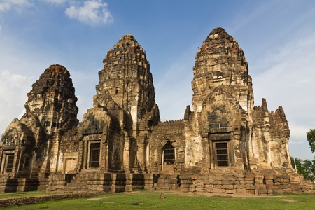 Wat Phra Prang Sam Yot temple in Lopburi,Thailandの写真素材