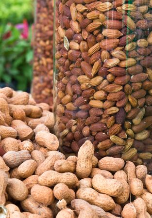 Peanuts in Glass jars for sale,Thailand marketの写真素材