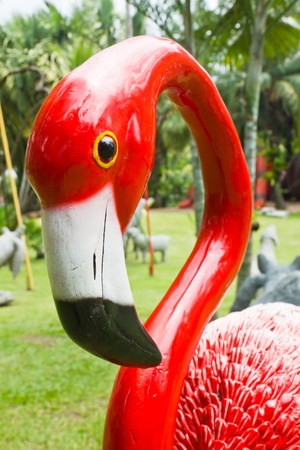 Sculpture Red Flamingo Portrait vertical in parkの写真素材