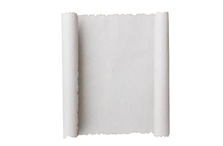 Antique paper scroll on white surface
