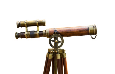 Antique brass telescope on white backgroundの写真素材
