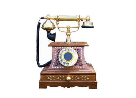 Vintage gold wood box analog telephoneの写真素材