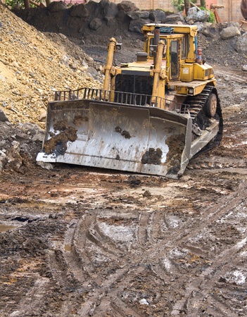 Bulldozer machine doing earthmoving work in miningの写真素材