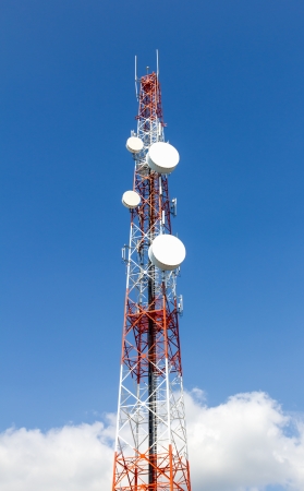 Repeater stations or Telecommunications tower in a day of clear blue sky Repeater stations or Telecommunications tower in a day of clear blue sky