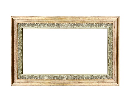 Empty wooden vintage frame isolated on white backgroundの写真素材