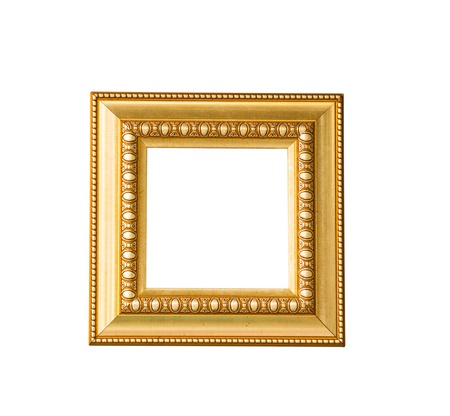 Golden vintage frame isolated on white backgroundの写真素材