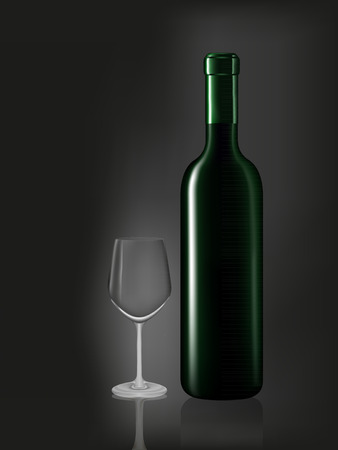 Wine bottle and emtry glass on black background. Vector illustrationのイラスト素材