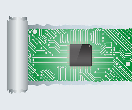 Torn Paper with electronic circuit board with processor ,Vector illustrationのイラスト素材