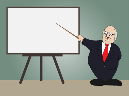 Professor presentation on whiteboard in classroom,Vector illustrationのイラスト素材