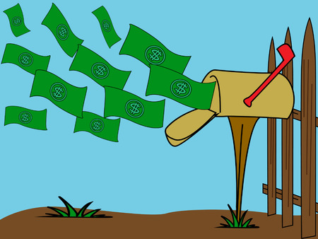 Money dollars flying in opened mailbox .Vector illustration