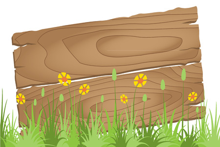 Wooden signpost on  grass with flower.のイラスト素材