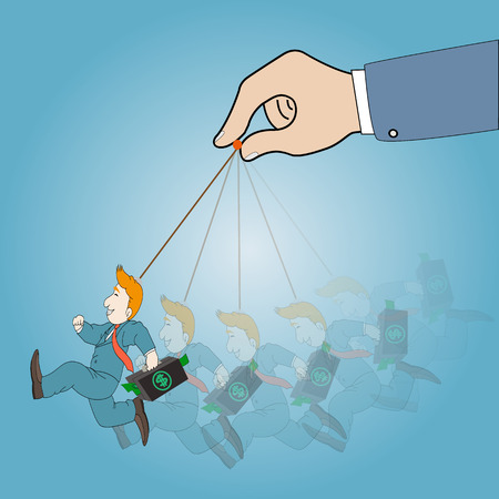 Concept ,Hand with dangling businessman with briefcase,vector illustrationのイラスト素材