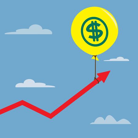 Concept balloons dollar sign to pulled up the graphのイラスト素材